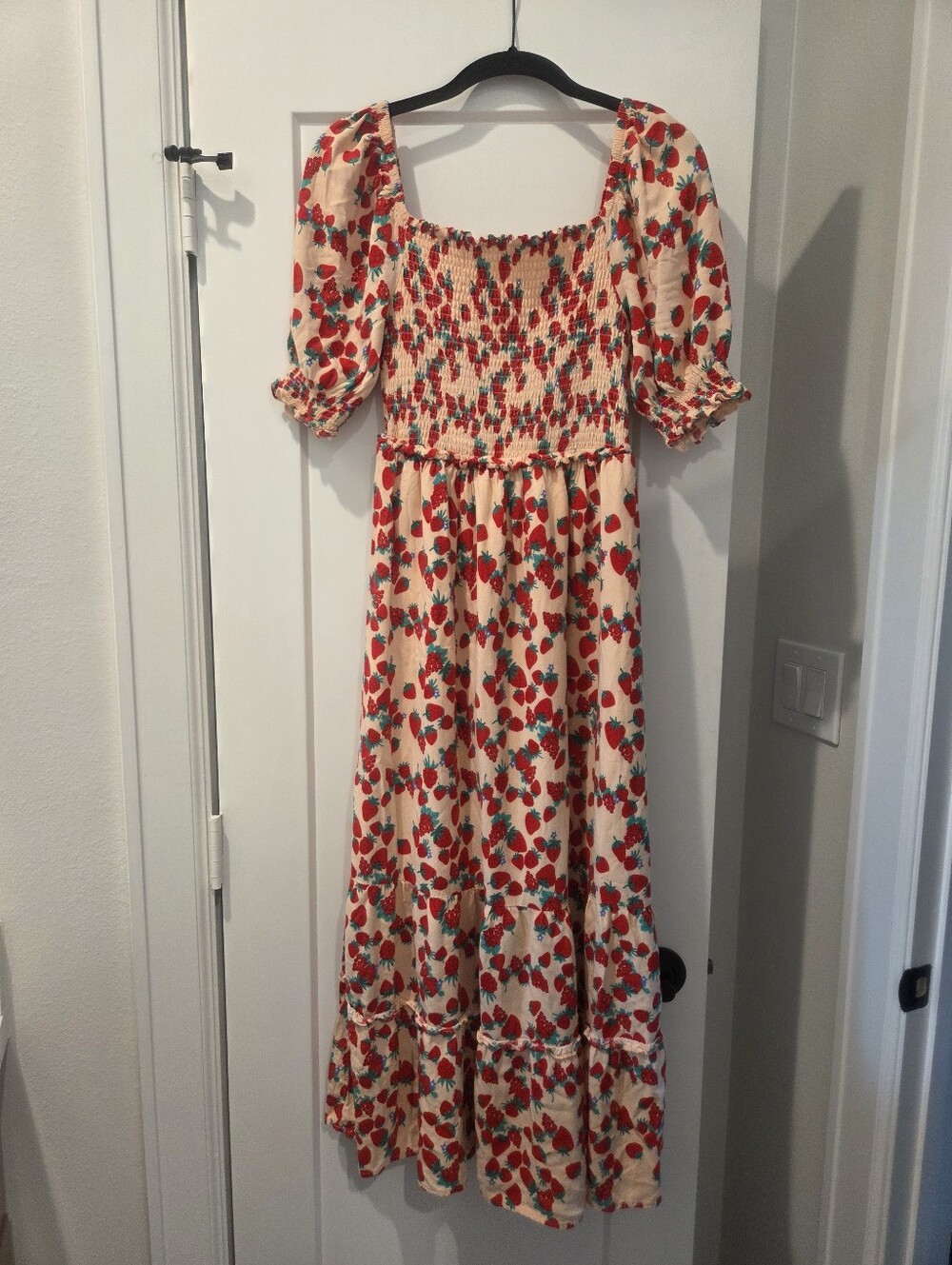 Betsy Johnson - Smocked Strawberry-Print Maxi Dress - Cream/Red